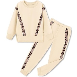 Último Diseño 2026, Conjunto Deportivo de 2 Piezas con Capucha para Niñas, Estampado de Leopardo con Lavado Ácido, 100% Algodón Felpa - Product Image 1