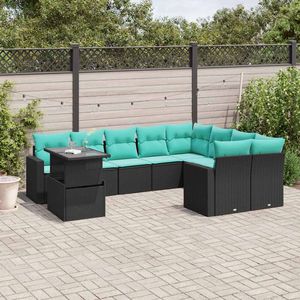 Juego de sofás de jardín de ratán sintético negro de 10 piezas con cojines, colección de muebles de patio - Product Image 1