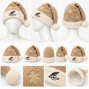 HAMILO SPORTS Chapeau de Père Noël classique rouge uni pour homme adulte avec bordure en fourrure blanche et pompon 100% polyester pour la plage - Product Image 6