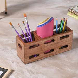 Modern Rustic Wooden Cutlery <b>Caddy</b> Decorative <b>Table</b> Organizer for Cafe Dining Restaurant and Kitchen Serving - Product Image 2