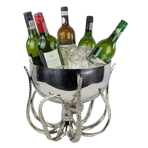Luxury Antique Silver Champagne <b>Ice</b> Bucket Metal Wine <b>Cooler</b> Octopus Design Aluminium Casted Vintage Bar Party Beverage Tub - Product Image 6