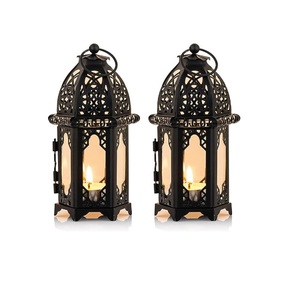 Grandes lanternes à bougies décoratives pour l'intérieur et l'extérieur, avec verre transparent, porte-bougies en métal vintage avec finition noire - Product Image 5
