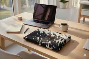 Housse de protection pour ordinateur portable en cuir véritable fait main, grande capacité, fine, avec poils de bétail, modèle LHNS-0007 - Product Image 2