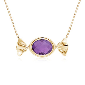 Pendentif ovale en améthyste, or 10K 14K 18K, argent 925 935, sertissage clos, tendance, plaqué rhodium, pour femme, anniversaire - Product Image 2