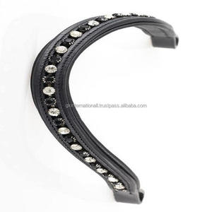 Banda de cuero para cejas de caballo con incrustaciones de cristales en blanco y negro acolchada con forma de onda personalizada - Product Image 5