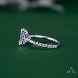 IGI Certified <b>Emerald</b> Cut Diamond Solitaire <b>Ring</b>, Lab Grown Center Stone, 4-Prong Mounting, Round Diamond Pave <b>Band</b>, Luxury <b>Ring</b> - Product Image 3