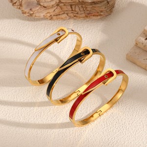 Pulsera de Acero Inoxidable con Diseño de Herradura y Esmalte, Pulsera Abierta de Moda para Mujer - Product Image 5
