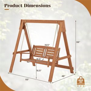 Dondolo da Giardino a 2 Posti con Supporto, Capacità 360 kg, in Legno Massello, per Interni ed Esterni, Sedia Sospesa per Giardino, Bordo Piscina, Patio - Product Image 5