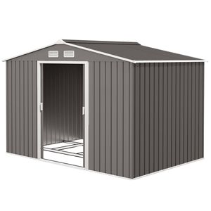 Caseta Metálica para Herramientas de Jardín, Color Gris Claro, 9 Pies x 6 Pies, Fácil de Montar, con Kit de Base para Almacenamiento o Muebles - Product Image 1