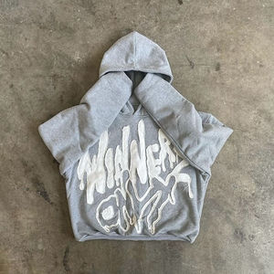 Sweat à capuche personnalisé OEM grande taille pour homme, coupe décontractée, broderie lettres vieillies, écologique, style vintage, idéal hiver - Product Image 2