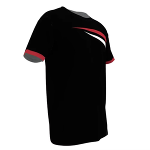 T-shirt à manches courtes pour homme, noir, col rond, avec motif géométrique rouge et blanc, séchage rapide, tricoté, sportif, coupe classique - Product Image 4