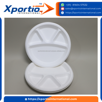 Assiette jetable en bagasse Xportio International à 4 compartiments, 9 pouces, anti-fuite, approuvée par la FDA pour la livraison de repas à emporter