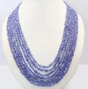 New arrival handmade gemstone 7 Strands Tanzanite Smooth Oval Necklace TZ Necklace For Women Gift For Her Minimalist