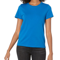 T-shirt à manches courtes col rond bleu roi pour femme, coupe classique, 100 % coton, couleur unie, respirant, en jersey tricoté