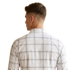 Camisa de Franela a Cuadros Blanca Beige para Hombre, Manga Larga, con Botones, Estilo Casual, Tela Suave Cepillada, para Uso Diario - Product Image 4