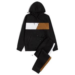 Chándal Unisex con Capucha en Color Negro, Bloques de Color, Largo Completo, de Algodón Transpirable, Ropa Deportiva Informal con Cuello Alto y Cintura Elástica - Product Image 4