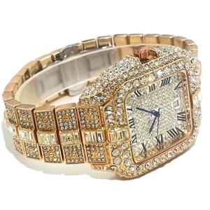 Montre de luxe sertie de diamants carrés, chiffres bleus, montre élégante - Product Image 6