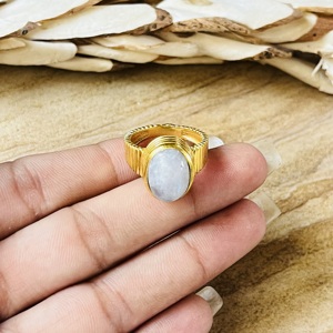 Trend Latest Design Moonstone <b>Rings</b> Tribal Brass <b>Ring</b> For Women 18k <b>Gold</b> Plated Geometric <b>Cocktail</b> <b>Ring</b> for Wholesale/OEM/ODM - Product Image 6