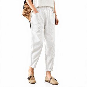 <b>Women's</b> Fit Leg Casual Pant Style <b>Trouser</b> 100% Linen Elastic Waist with Front Pocket Durable Manufacturer Supplier - Product Image 5