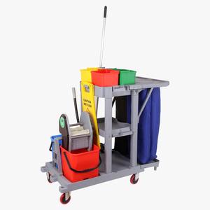 3 Shelf Janitorial Cleaning Cart with Wringer Mop Bucket and Wheels Commercial Housekeeping Trolley for Hotel Hospital Use - Product Image 3