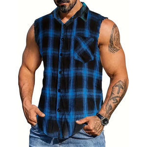 เสื้อเชิ้ตแขนกุดผ้าแฟลนเนลลำลองสำหรับผู้ชายวัยผู้ใหญ่ ลายสก็อตแบบวินเทจ ผ้าฟลีซพอดีตัว ไซส์พลัส แฟชั่นเสื้อเชิ้ตผ้าฝ้ายแฟลนเนล - Product Image 3