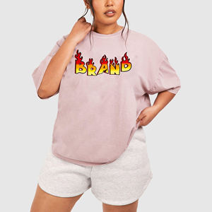 Customized Women's Oversized Pink T-<b>Shirt</b> Crew Neck Short Sleeve 100% Cotton Jersey <b>Flame</b> Logo Print Loose Fit Spring Summer - Product Image 4