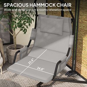 Sedia a dondolo grigia con supporto e cuscino con rivestimento in PA, telaio in acciaio, per interni ed esterni, altalena sospesa da patio - Product Image 4