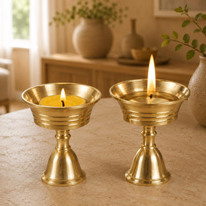 Support de bougie Diya en laiton massif, lampe à huile traditionnelle pour la Puja hindoue, la méditation, l'autel, le temple domestique, la décoration spirituelle, la décoration de festival - Product Image 6