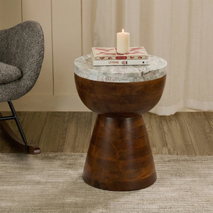 Wooden End <b>Table</b> with Elegant Design, Rustic <b>Side</b> <b>Table</b> for Home and Office Decor With Marble Top - Product Image 1