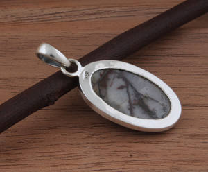 Pendentif en pierre de jaspe serti dans un cadre en argent sterling naturel, collier en pierre précieuse enveloppé de fil plaqué platine vintage, fait à la main - Product Image 4