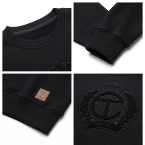 Sudadera Personalizada de Algodón 280GSM con Cuello Redondo para Hombre, Parche de Chenilla Tonal, Estilo Urbano, Fabricante OEM, Patrón a Cuadros, Corte a Medida - Product Image 4