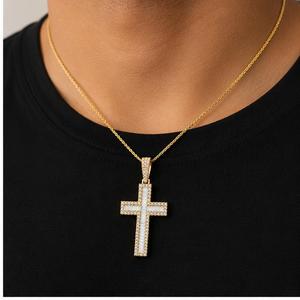 Elegante Colgante Religioso de Plata 925 Chapado en Oro con Cruz Cristiana de Jesús, Diamantes Cultivados en Laboratorio, Estilo Hip Hop - Product Image 2