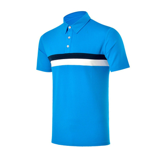 Men's <b>Orange</b> Short Sleeve <b>Polo</b> Shirt With White And Navy Stripes Knitted Casual Button Design Regular Fit - Product Image 3