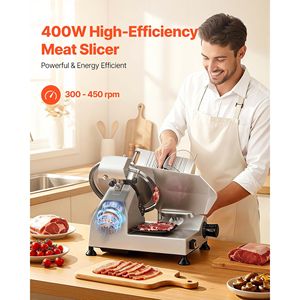 Rebanadora de Carne Comercial Eléctrica de 400W con Cuchilla de Acero al Carbono Extraíble de 12 Pulgadas y Bandeja Ajustable para Alimentos - Product Image 2