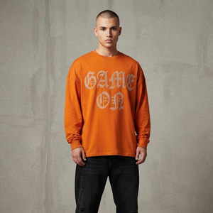 Camiseta Premium para Hombre de Manga Larga con Gráficos de Pedrería, Algodón Pesado, Hombros Caídos, Estilo Oversize, Casual, Streetwear, Holgada - Product Image 1