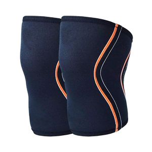 Genouillères de musculation en néoprène 7mm, contrastant bleu marine et orange, avec soutien rotulien, pour soulevé de terre, squat et powerlifting, paire - Product Image 2
