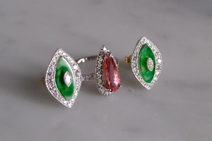 Anillo de Moda Unisex de Plata 925 con Baño de Rodio en Color Blanco y Verde Arcoíris, con Diamante Moissanita, Estilo Hip Hop, para Boda o Compromiso, Ovalado - Product Image 5