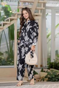 Premium Black Cotton Co-Ord Set Set for Women – Floral <b>Tunic</b> with Bottom - Product Image 4