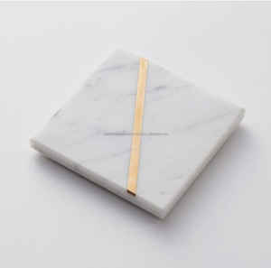 Sous-verres de luxe en laiton marbré Ensemble d'incrustation de pierre naturelle Carré blanc pour les mariages et la bière Garantie à bas prix - Product Image 2