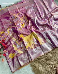 Collection Premium de Saris en Soie avec Motifs Animaux - Arbre-Fleur sur le Thème de la Jungle, Ensemble de Saris avec Broderie Zari, Vente en Gros - Product Image 6