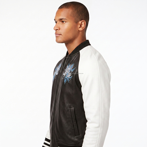 Chaqueta Varsity de Cuero Vacuno y Lana con Cremallera Frontal y Bordado de Dragón Personalizado para Invierno, Venta al por Mayor B2B, Ropa de Calle Premium, OEM - Product Image 2