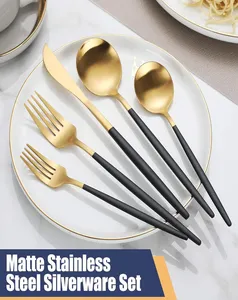 Premium Eco Friendly Modern Customizable Dining Gold Stainless Steel Cutlery <b>Set</b> Heavy Duty <b>Spoon</b> <b>Fork</b> Knife Flatware Collection - Product Image 3