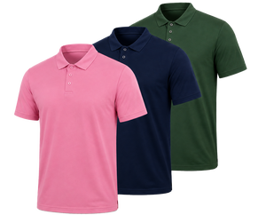 Polo en tricot à manches courtes pour homme, couleur unie, style décontracté, coupe classique, rose, marine, vert - Product Image 1