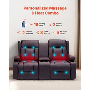 Sofá Reclinable Eléctrico de Dos Plazas con Calefacción, Masaje y Temporizador, Tapizado en Cuero PU - Product Image 4