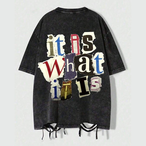 Conjunto de Camiseta y Sudadera Oversize con Estampado Acid Wash, Estilo Urbano Vintage, Algodón Pesado, Lavado Desgastado - Product Image 1