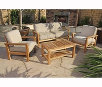 Muebles de Jardín Modernos de Madera de Teca, Conjuntos de Sofás para Exteriores, Producto de Exportación Directo de Fábrica en Indonesia, Cojín Grueso, Resistente al Agua y Duradero