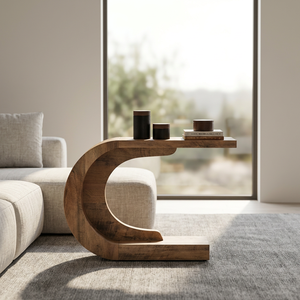 Table basse en bois moderne, design minimaliste, fabrication artisanale, meubles de salon en bois massif, table console en forme de C - Product Image 5