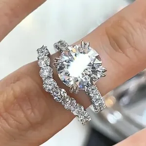 Moissanite Engagement <b>Ring</b> <b>925</b> <b>Silver</b> Wedding <b>Ring</b> Luxury Round Cut Diamond Look Bridal Jewelry Women - Product Image 3