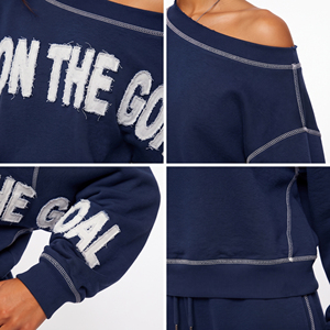 Sweat-shirt ample à épaules dénudées pour femme, personnalisable avec broderie de lettres, en tissu éponge 430 GSM, vente en gros - Product Image 6