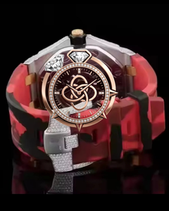 Reloj de Lujo para Hombre con Correa de Camuflaje Roja, Diamantes Moissanite, Bisel de Oro Rosa, Estilo Hip Hop, Automático - Product Image 3